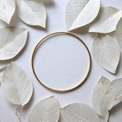 White leaves in the shape of an O white backgroun Generative ai