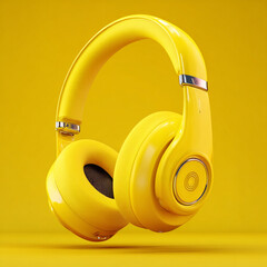 headphones on a yellow background generative ai
