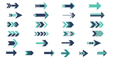 Icon Set Vector Arrows with Geometric Shapes Modern Minimalist Blue and Teal Colors for Web Design and Branding