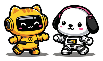 Fototapeta premium Adorable Cartoon Animals in Space Suits Dancing with Joyful Expressions