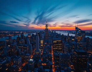 Fototapeta premium New York City skyline at dusk with Empire State Building view