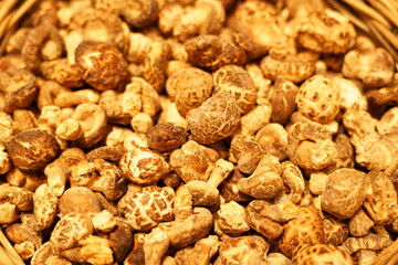 The dried mushrooms are in the basket