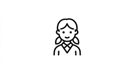 Pigtailed Woman Icon, Black Line - Art for Profile, Lifestyle Design