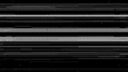 A black and white video with a digital glitch effect. The video shows a series of lines and patterns in a repetitive, glitching motion - Powered by Adobe