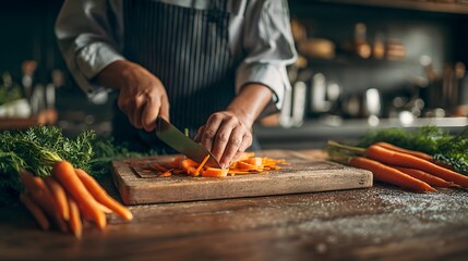 Chef chopping vegetables on cutting board