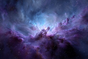 Fototapeta premium Stunning deep space nebula with vibrant purple and blue cosmic clouds.