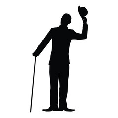 Silhouette of a Gentleman Tipping Hat While Holding a Cane