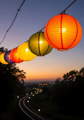 Colorful Lanterns Illuminate the Evening Sky