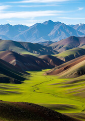 Stunning Mountain Landscape with Rolling Green Hills and Vibrant Valleys