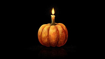 Single glowing jack-o-lantern with candle