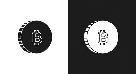 Bitcoin Cryptocurrency Coin Icon in Black and White.