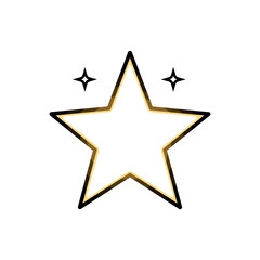 Obraz premium Gold outlined star with decorative black highlights and sparkles. Vector illustration