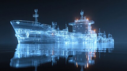 A hightech ship berthed at a port with specialized equipment designed for fuel storage and transfer representing the future of clean shipping technologies.