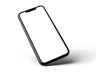 Modern smartphone with a blank white screen on a clean background, perfect for showcasing app designs and mobile technology promotions