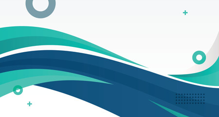 Abstract background with translucent teal, green and blue n colored waves on white background. Corporate or business presentation, banner, promotion. 21 to 9 aspect ratio.