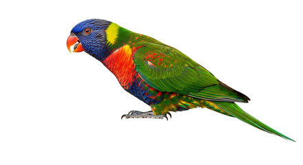 Obraz premium Vibrant Rainbow Lorikeet Parrot Bird Isolated on Transparent Background Displaying Its Colorful Plumage During a Side Profile View