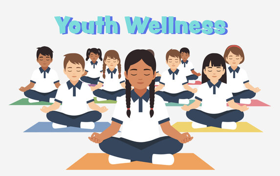 Group of diverse ethnicity students meditating in a wellness class - Powered by Adobe