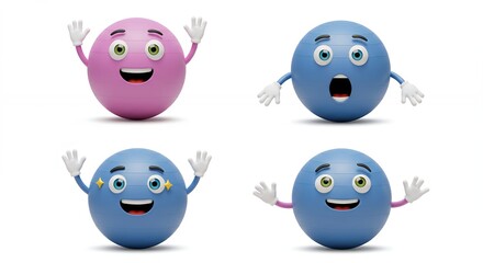 Fototapeta premium Cartoon balls set expressions happy excited
