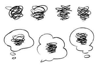 もやもやとした不安や不満の漫符アイコンと吹き出しセット ベクター
