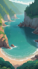 Serene Coastal Landscape with Turquoise Waters and Cliffs.