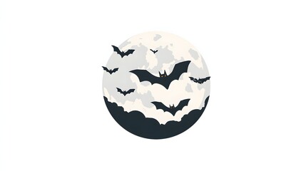 Flat vector icon of a full moon with bats flying