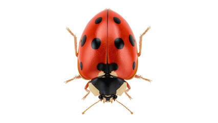 Close-up of a Ladybug with Black Spots on a White Background