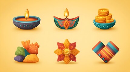 Festive vector icon  set diya sweets