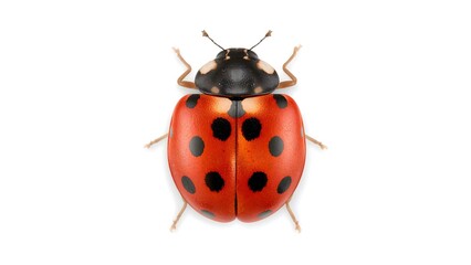 Close-up of a Ladybug with Black Spots on a White Background