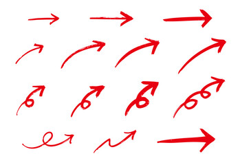 手書きの矢印のイラストセット　ベクター赤