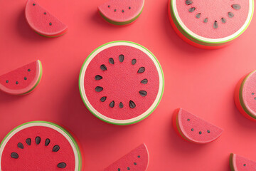 Fototapeta premium Watermelon Slice Fruit Snack Background Summer Pink Sweet Dessert Healthy Food Tropical Fun Vibrant Green Juicy Colorful Nature Summertime Bright 