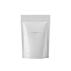A clean white stand up pouch with a resealable zipper closure isolated on transparent background