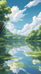 Serene Lake Reflections Under a Cloudy Sky.