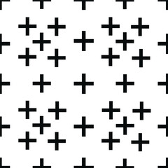 Minimalist Black and White Plus Sign Seamless Pattern with Geometric and Abstract Shapes.