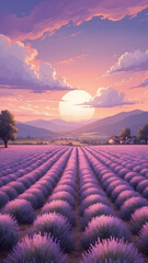 Serene Lavender Field Under a Sunset Sky.