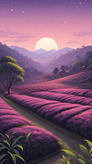 Serene Lavender Fields Under a Twilight Sky.