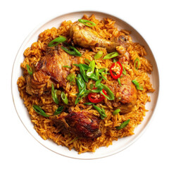 Fototapeta premium Savory Chicken Rice Dish with Fresh Vegetables and Spices