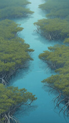 Serene Mangrove Waterway with Lush Greenery.