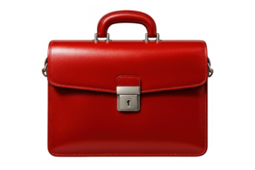 Stylish red leather briefcase isolated on transparent background, representing business, finance, and professional life