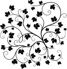 Floral Vine Silhouette Design in Black on White - Vector Art