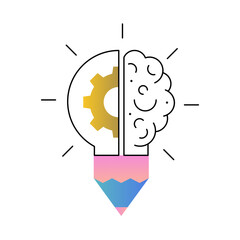 Lightbulb and Pencil Icon. Creativity Icon. Innovative Thinking and Problem-Solving. Brainstorming Icon. Line with Modern Gradient Style. Vector Illustration.