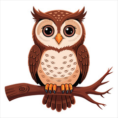 Children's flat style cartoon owl vector. Perfect for kids poster, greeting card and illustration themes related to education and nature fun
