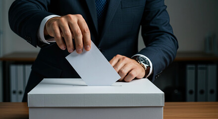 Businessman Voting in Office Democracy Concept. September 15 International Day of Democracy