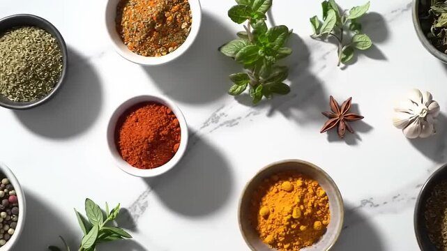 Aromatic Spices  Herbs Flatlay.