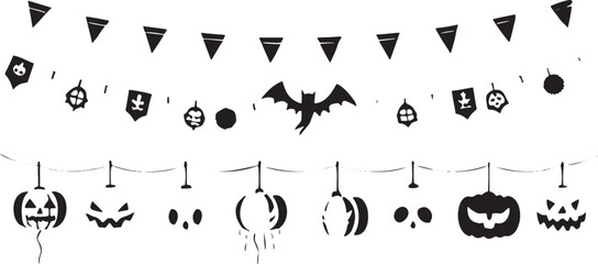Black Halloween party decorations bunting with pumpkins bats and skulls garland
