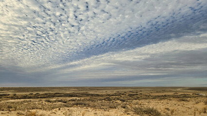 Expansive Desert Landscape Under a Majestic Textured Cloudy Sky