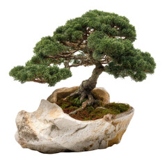 Beautiful Bonsai Tree in Unique Natural Stone Pot Display