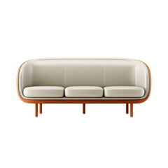 A modern, light beige sofa with wooden legs.