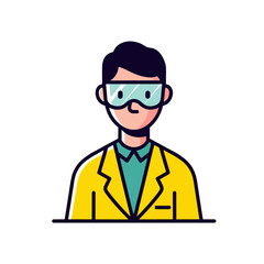 Cartoon illustration of a scientist wearing safety glasses and a lab coat.