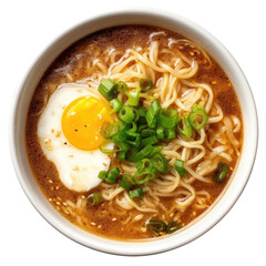 Delicious Bowl of Ramen with Egg and Green Onions Close Up