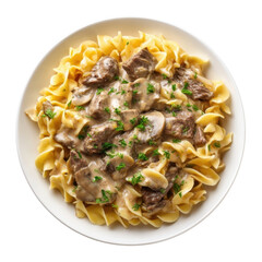 Creamy Beef Stroganoff with Egg Noodles and Fresh Parsley Garnish